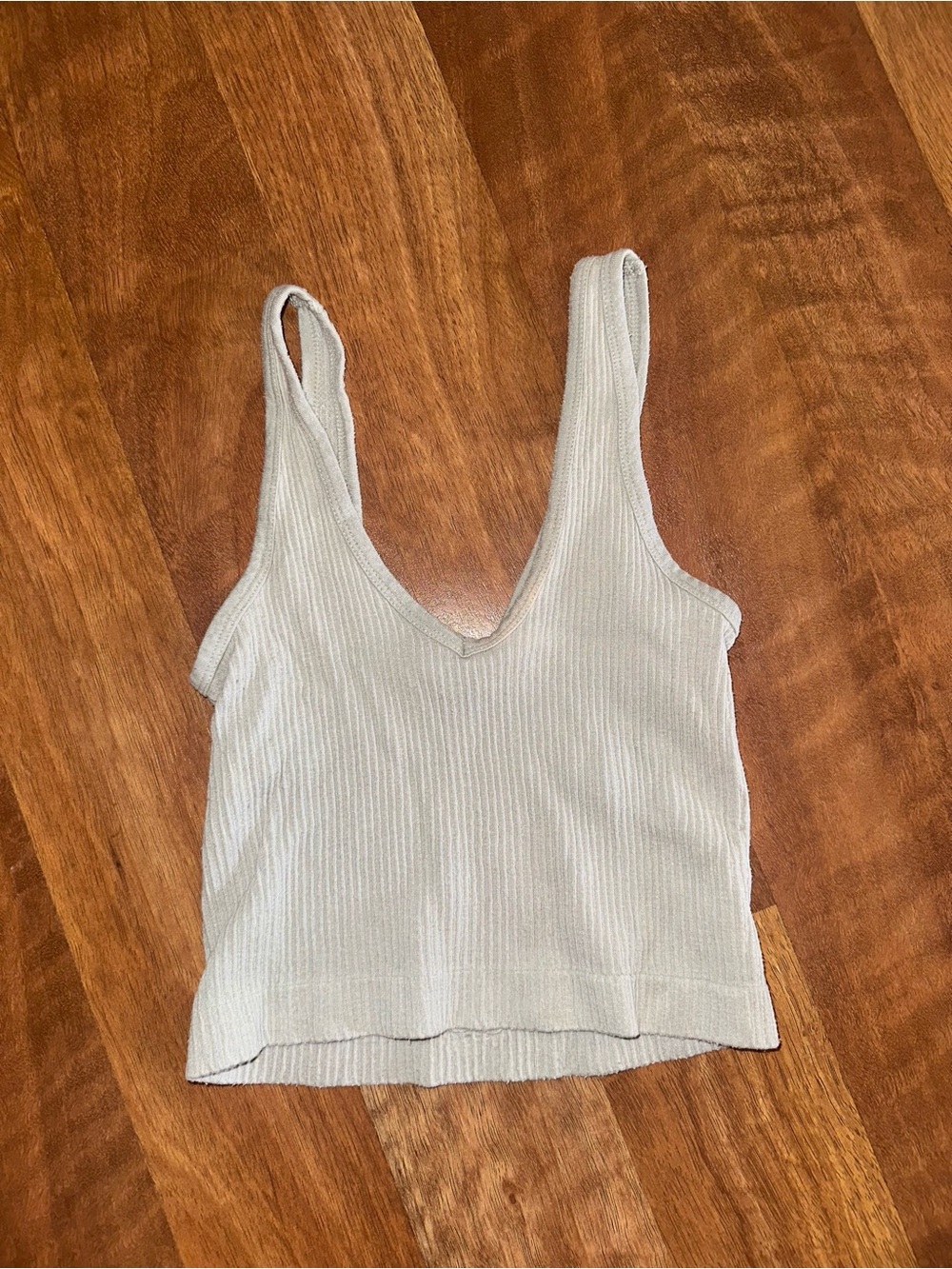 Out From Under Ribbed V-Neck Crop Tank Top - Gray/Blue